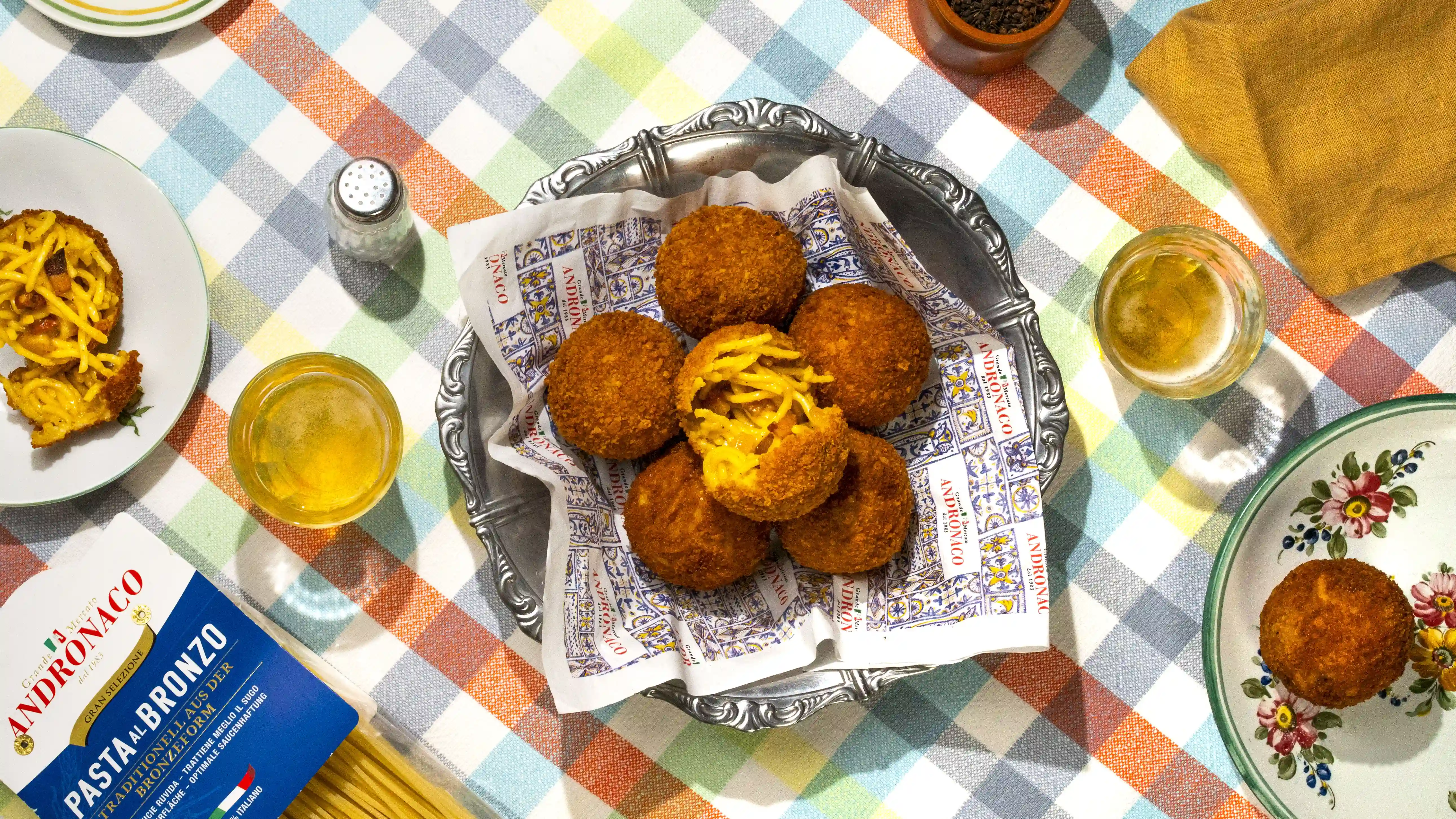 Supplì mit Spaghetti alla Carbonara 